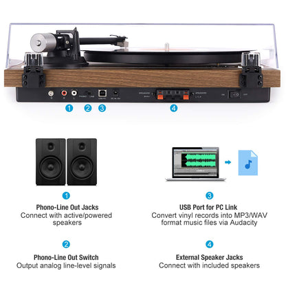 1 by ONE HiFi Bluetooth Plattenspieler – Inkl. 2 Lautsprecher