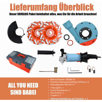 FANZWORK 1500W Betonschleifer Set – drehzahlregelbar, 2 Schleiftöpfe