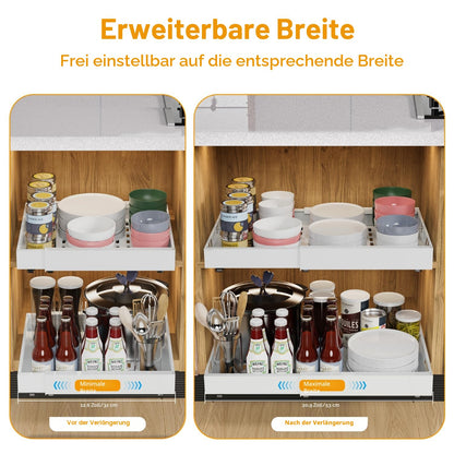 iHomara Teleskopschublade 2er-Set, Schrank-Organizer, 32-53 cm