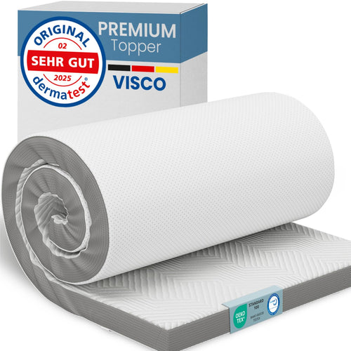 ELONEO Visco Memory Foam Matratzentopper - 5cm 160x200cm. Weißer, rechteckiger Topper für verbesserte Druckentlastung und Schlafkomfort.