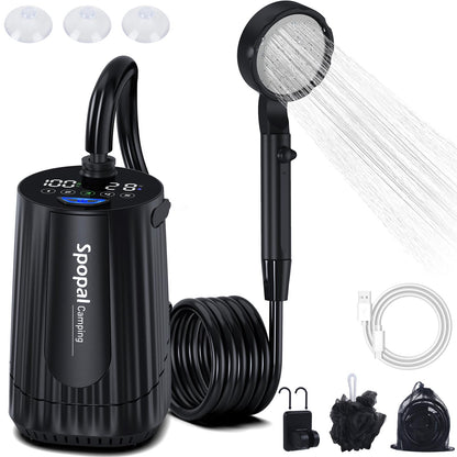 Spopal Campingdusche mit Pumpe, tragbar, 10000 mAh, IPX8 – mit Duschkopf und Schlauch