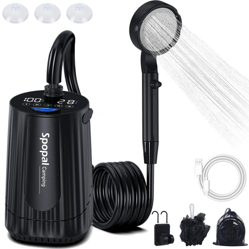 Spopal Campingdusche mit Pumpe, tragbar, 10000 mAh, IPX8 – mit Duschkopf und Schlauch