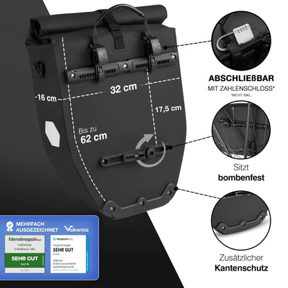 Valkental grosse wasserdichte Fahrradtasche Gepäckträger - abschliessbar