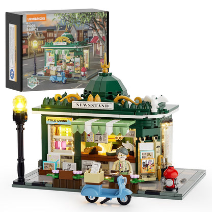 LUMIBRICKS Stadtleben Kiosk Klemmbausteine Set mit Beleuchtung, dunkelgrüne Kuppel