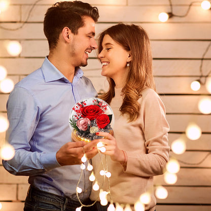 WYRIAZA Ewige Rose im Glas mit LED-Licht – konservierte Rose