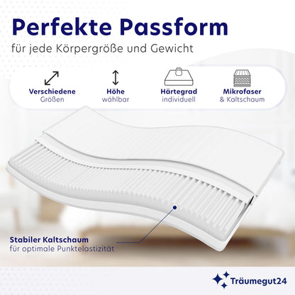 Träumegut24 AquaFlex Kaltschaummatratze - 100x200 cm H2/H3