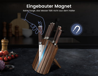 SYOKAMI Messerset 7-teilig mit magnetischem Akazienholz-Messerblock