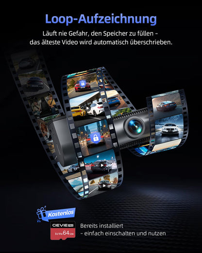 Cievie D100 Dashcam Auto, 4K + 1080P vorne/hinten, WLAN, Nachtsicht