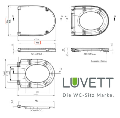 LUVETT® Toilettendeckel D-Form mit Absenkautomatik, Weiss