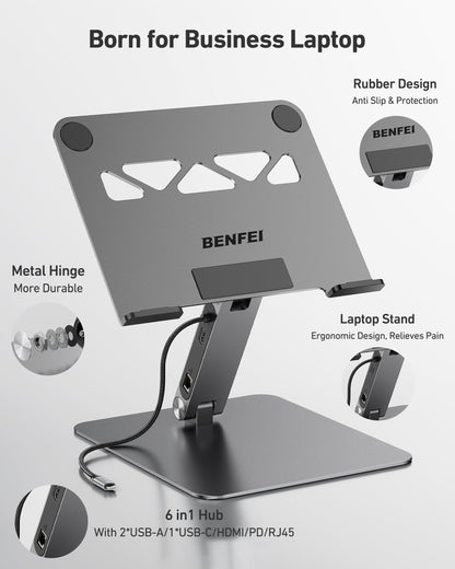 BENFEI Laptop Ständer mit 6-in-1 USB-C Dockingstation, 4K HDMI