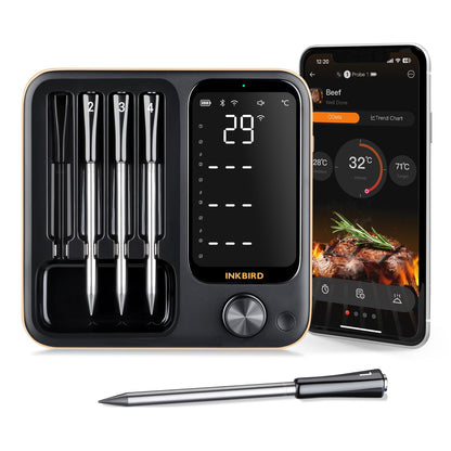 Inkbird INT-14-BW Kabelloses Fleischthermometer mit Ladebox und vier Edelstahlsonden