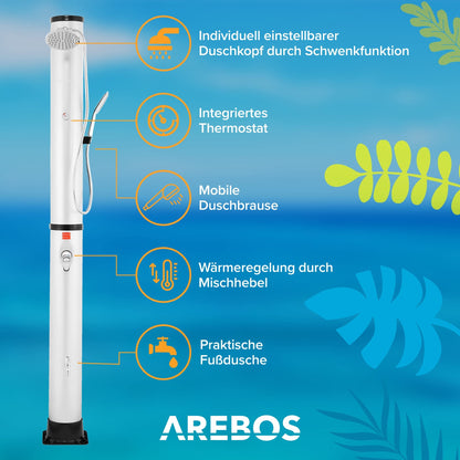 Arebos Solardusche 40 L mit Thermometer und Fussdusche, Silber