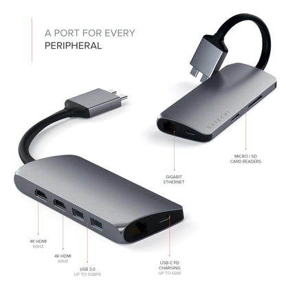 SATECHI Dual Multimedia USB-C Dockingstation – Space Grau
