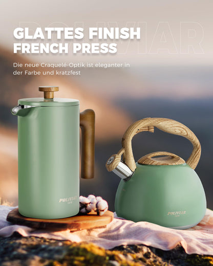 Poliviar French Press Kaffeebereiter 1 Liter, Edelstahl, Grün