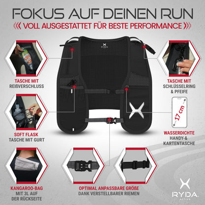RYDA ACTIVE Laufweste Damen & Herren mit wasserdichter Handytasche