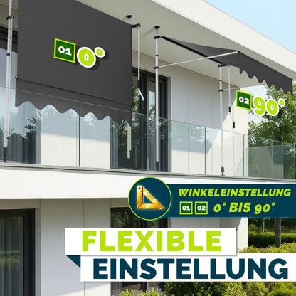 tillvex Klemmmarkise 350 cm Grau mit Handkurbel, ohne Bohren