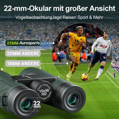 Aurosports 15x56 HD Fernglas Grosses Sichtfeld für Erwachsene - Grün