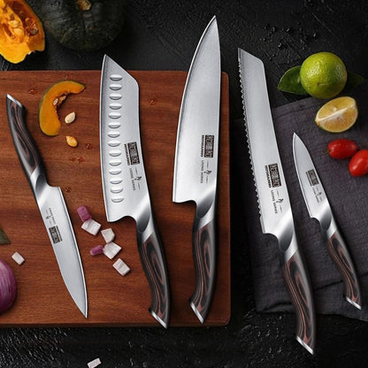 HOSHANHO Küchenmesserset 6-teilig – Carbon Stahl mit Magnethalter