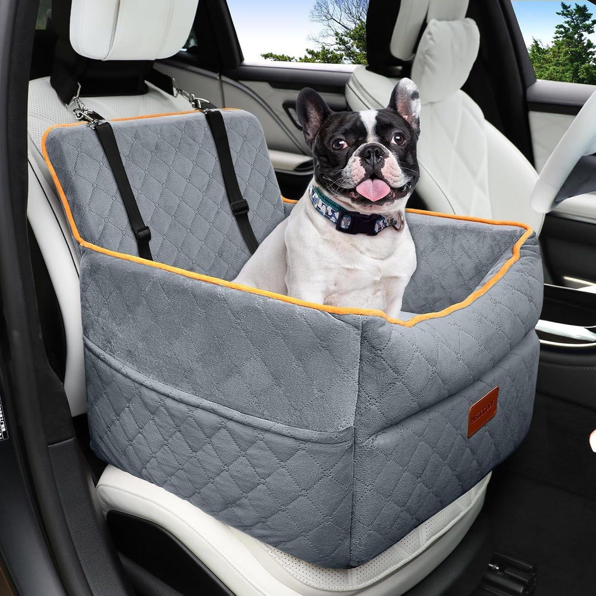 HEGGCOOE Hundeautositz für kleine bis mittlere Hunde, waschbar, Plüsch-Sitzerhöhung mit Sicherheitsleinen