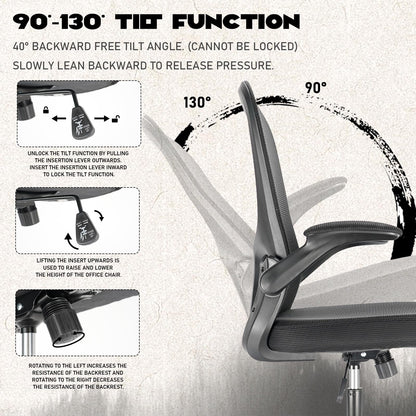 Durrafy Ergonomischer Bürostuhl, Schreibtischstuhl mit Verstellbaren Armlehnen, Gaming-Stuhl,Mesh-Bürostühle,Bürostuhl mit Lendenwirbelstütze,Gepolstertem Sitzkissen, 360° Drehstuhl, Schwarz
