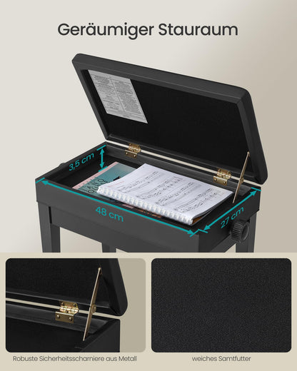 SONGMICS Klavierhocker LPB57H höhenverstellbar, Stauraum - Schwarz