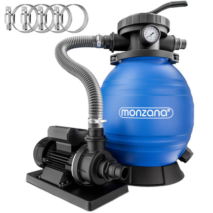 MONZANA Sandfilteranlage SF12K Sandfilterpumpe mit Top-Mount 7-Wege-Ventil und Druckanzeige