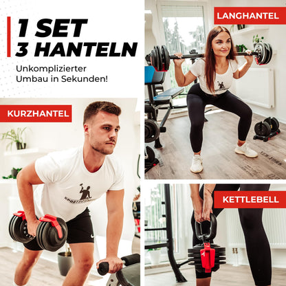 SPORTSCHMIEDE Hantelset verstellbar 3-24 kg, 3-in-1 Kurzhantel