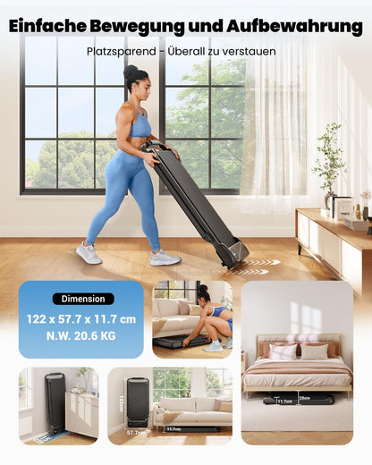 THERUN Laufband klappbar, Walking Pad mit Handlauf, bis 10 km/h