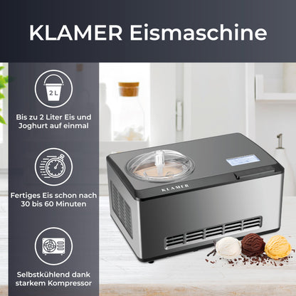 KLAMER 2-in-1 Eiscrememaschine Joghurtbereiter 2L Kühl-/Heiz