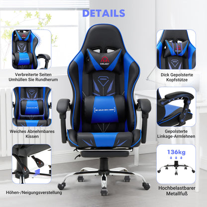 COLAMY Gaming Stuhl Ergonomisch mit Fussstütze - Blau