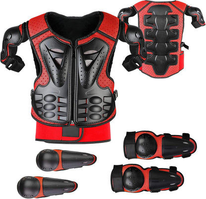 Fansport Motorrad Schutzjacke Kinder, 5-teiliges Protektoren-Set, Rot