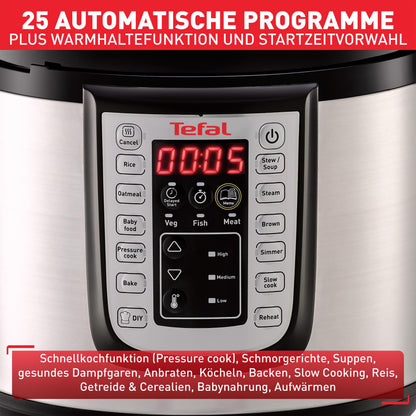 Tefal Fast & Delicious CY505EF0 Multikocher, 6 L, schwarz/Edelstahl