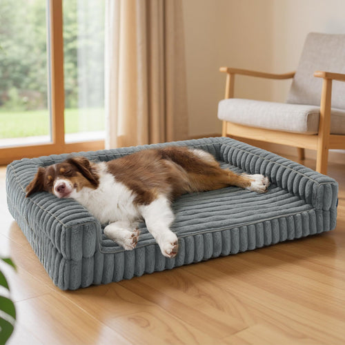 BEDSURE Orthopädisches Hundebett für grosse Hunde, 89x64 cm, grau aus Cord mit dreiseitigem Polsterrand