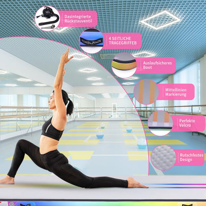 ROMELANDS Turnmatte Aufblasbar, 3M Trainingsmatte mit Luftpumpe, 10 cm hoch Gymnastikmatte für Yoga, Taumel, Turnen, Ausbildung