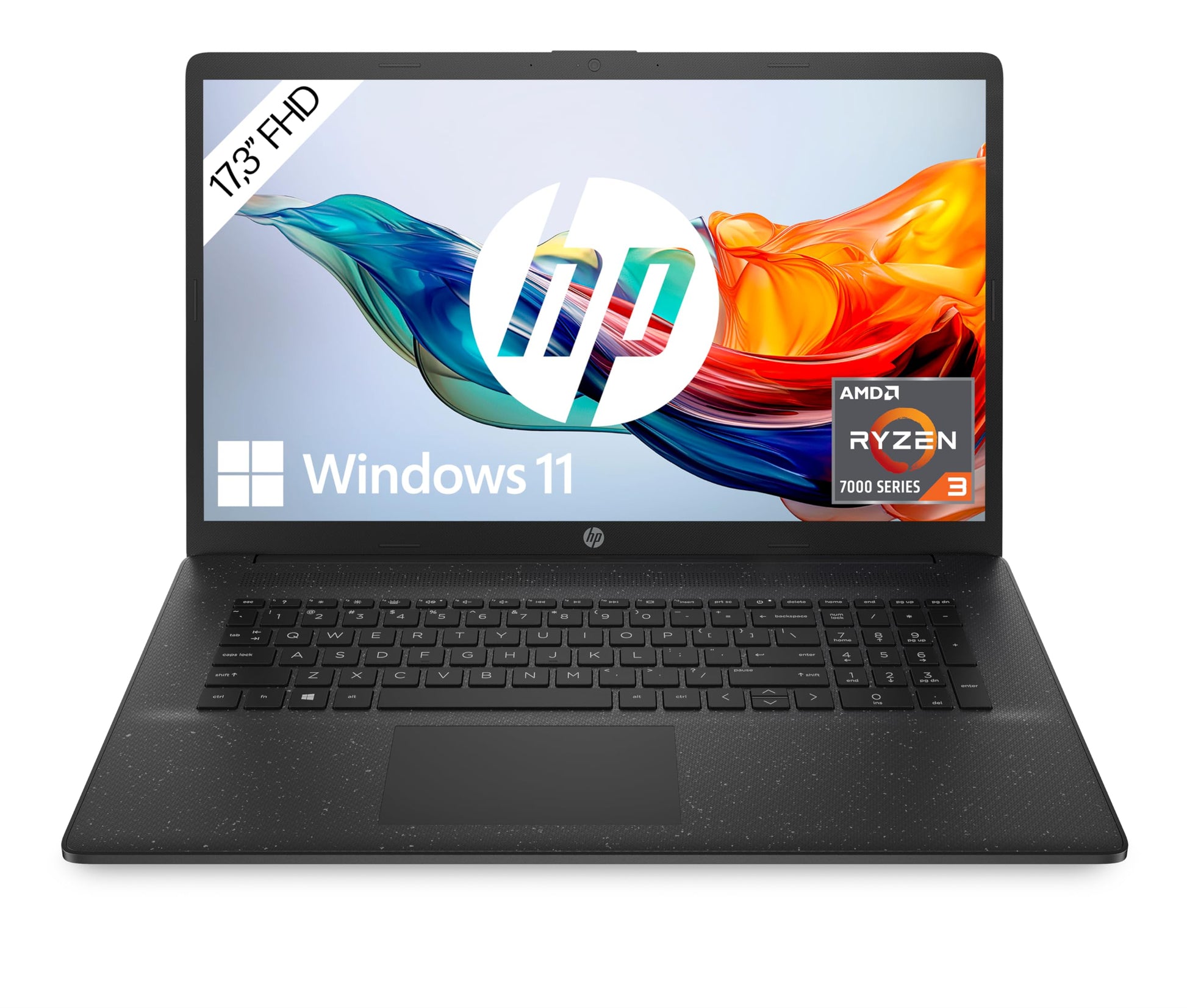 HP Laptop 17,3" FHD - Ryzen 3 7320U 512GB SSD Schwarz. Notebook mit 17,3" Display für Rechenaufgaben.