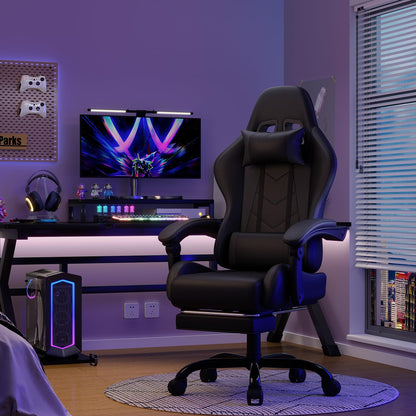 Devoko Ergonomischer Gaming Stuhl mit Massage & Fussstütze - Schwarz