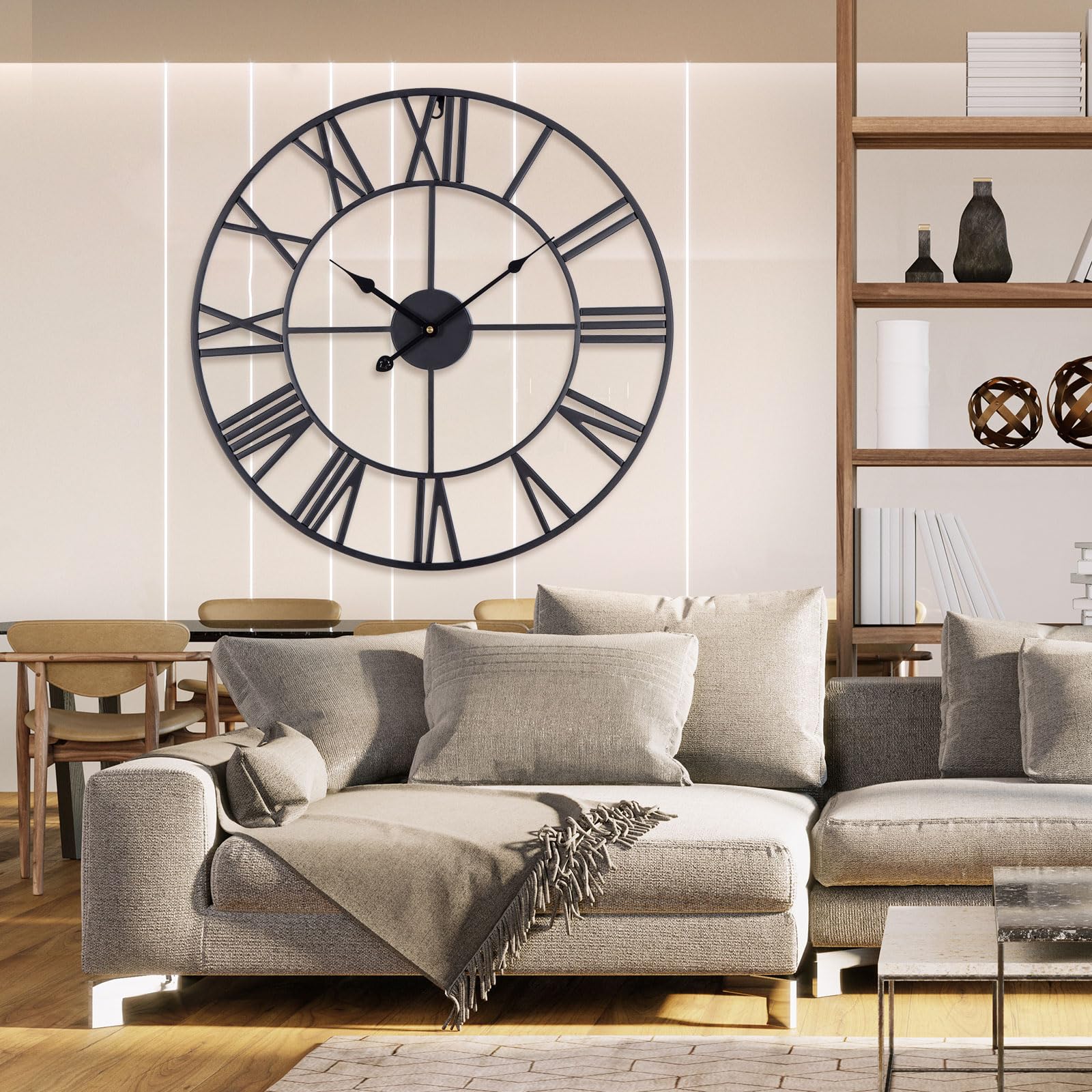 ACCSHINE Wanduhr Gross 60 cm, römische Ziffern, lautlos, Metall – analoge Zeitanzeige zur Wandmontage