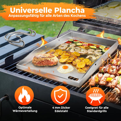 ColCospie Plancha Grillplatte Edelstahl 40 x 30 cm mit 2 Grillspateln