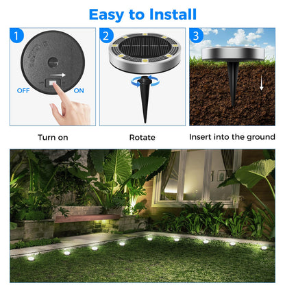Peasur Solar Bodenleuchten Aussen, 12 Stück, 8 LED, kaltweiss