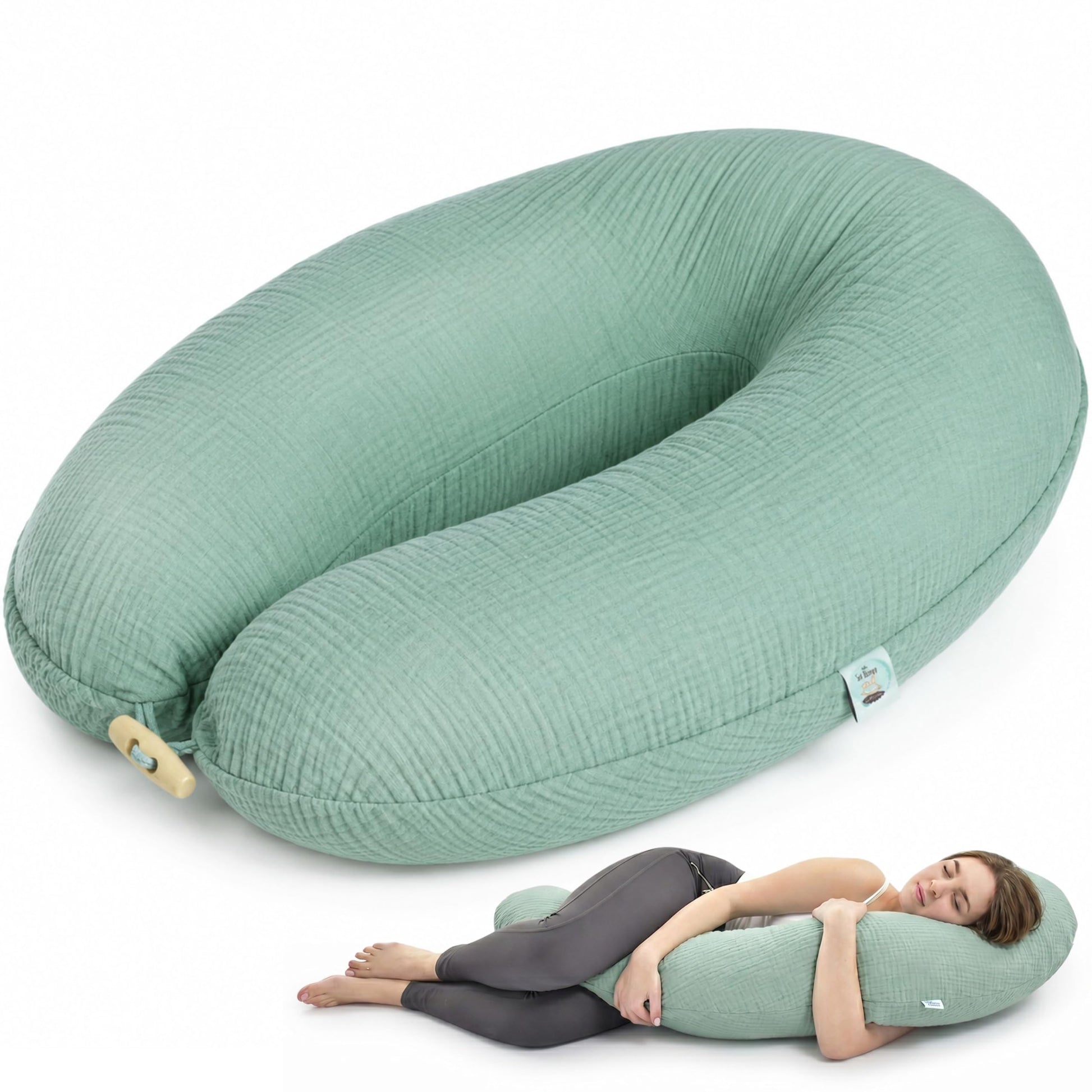 sei Design XXL Stillkissen 190x35 cm, Musselin-Bezug aus Bio-Baumwolle, ergonomisches Seitenschläferkissen
