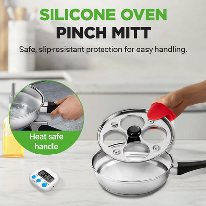 NutriChef Eier-Pochierer Edelstahl 20 cm für 4 Eier mit Glasdeckel