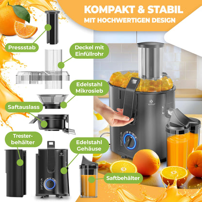 KESSER Zentrifugal Saftpresse 1100W, Edelstahl – Schwarz