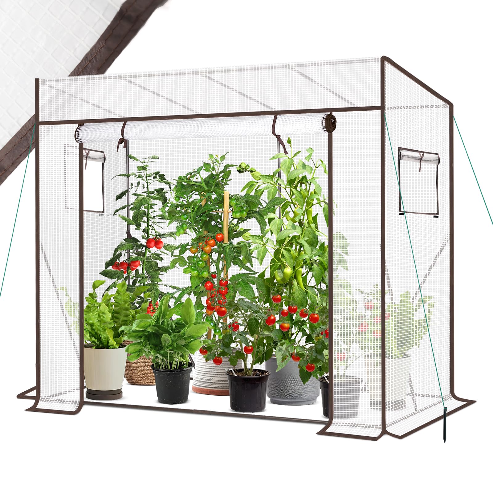 Sekey Tomatengewächshaus 200x77x170 cm – Foliengewächshaus, weiss, Stahlrohrgerüst und geneigtes Dach