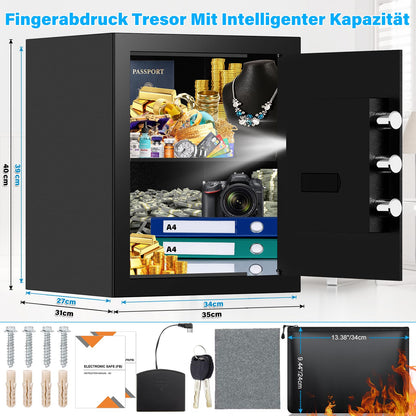 Mejasg 45L Fingerabdruck Tresor Safe mit A4 Brandschutztasche