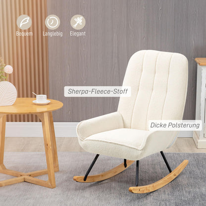 HOMCOM Schaukelstuhl Relaxsessel – Sherpa-Vlies Cremeweiss