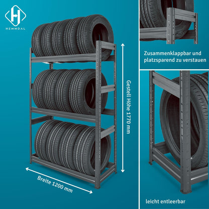 HEMMDAL Schwerlast Reifenregal 450kg - 18 Reifen Graphitgrau