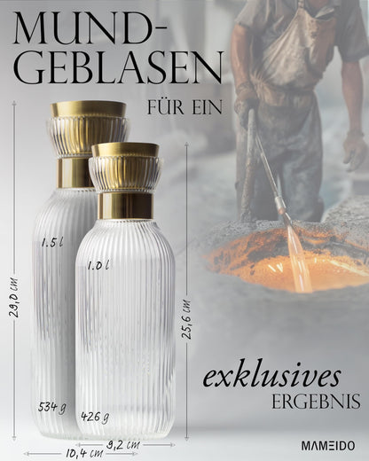 MAMEIDO Wasserkaraffe 1,5 l Glaskaraffe mit Ausgiesser und Sieb