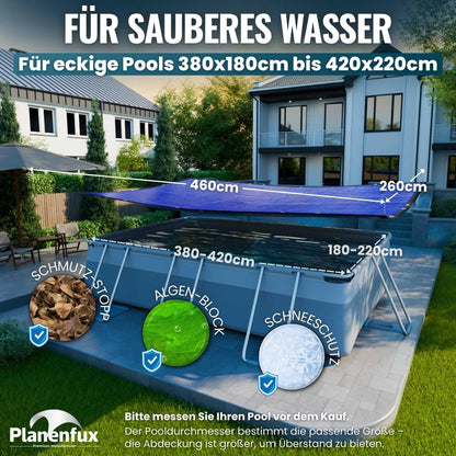 Planenfux Poolabdeckung rechteckig 400 x 200 cm, 2-in-1 PE-Plane