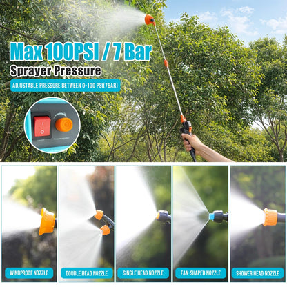 SideKing Akku Drucksprüher 16L Rückenspritze mit Teleskoplanze, 7 Bar