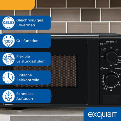 Exquisit MW 802G Mikrowelle mit Grillfunktion 20L – Schwarz